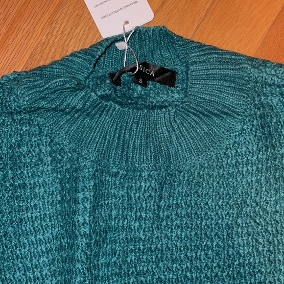 Zesica Amazon Find NWT❗️Peacock Green Crewneck Tie Waist Sweater Dress - Picture 4 of 9